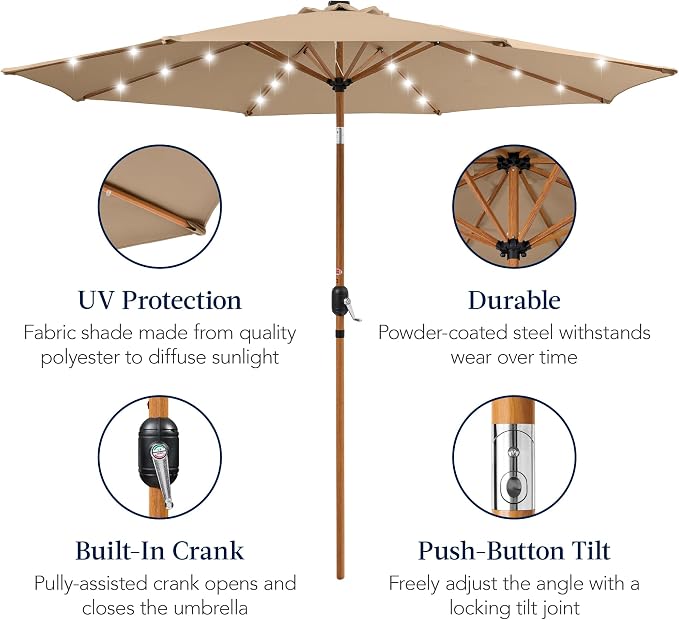 Best Choice Products 10ft Solar Market Patio Umbrella w/Woodgrain Pattern Pole - Image 6