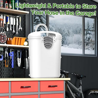 Riokko Garden Hose Holder Bucket, Hose Storage, Water Hose Storage for Outside, Hose Box Fits 25FT Heavy Duty/100FT Expandable/50FT Flat/50FT Stainless Steel Hoses, Hanging Handle & Drain Hole Design