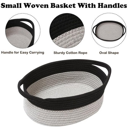 Gift Basket with Gift Bag and Ribbons,Small Rope Woven Shelf Storage,Baskets for Gifts Empty,Birthday,Baby Shower,Decorative Organizer Box with Handles(Black&Grey)
