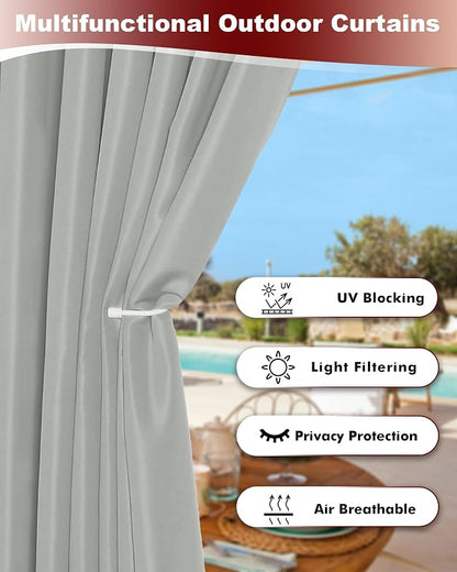 Grommet Outdoor Curtains for Patio Waterproof 8 Pcs 54x84 In Silver Grey | - Image 3