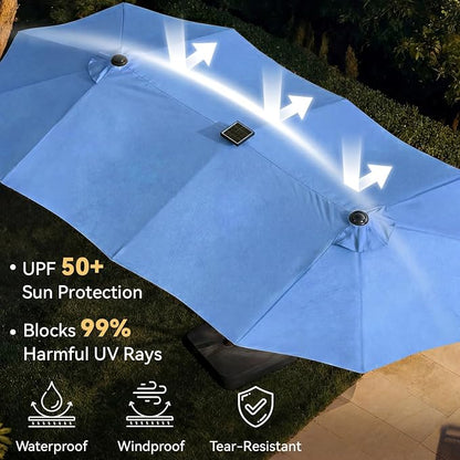 Aoxun 15ft Patio Umbrella with Base & Solar LED Lights, Outdoor Double-Sided - Image 4