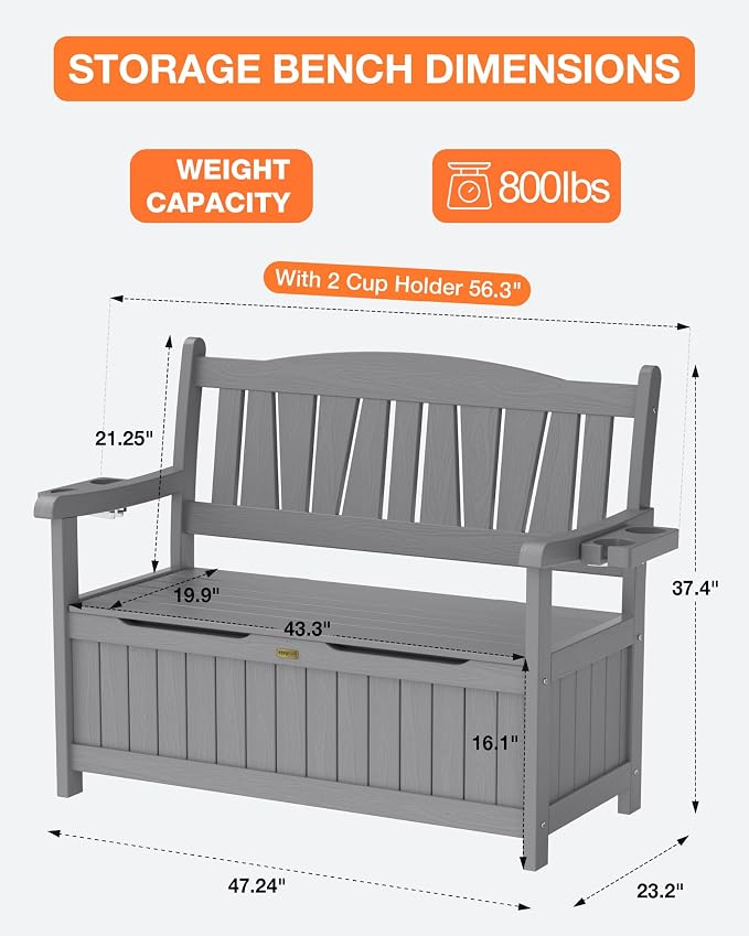 YEFU Outdoor Bench, Heavy Duty Garden Storage Bench, Weatherproof, Weatherproof - Image 2