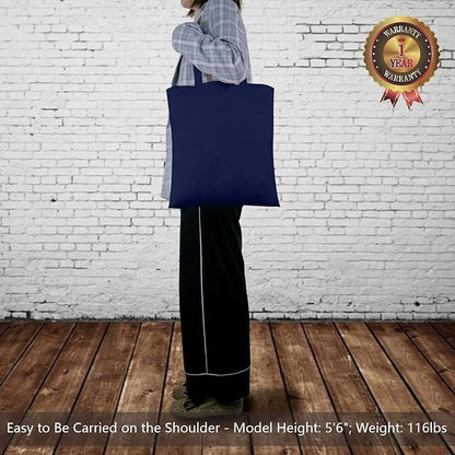 TOPDesign 12-Pack Economical 16"x15" Navy Blue Cotton Tote Bag, Lightweight Medium Reusable Grocery Shopping Cloth Bags, Suitable for DIY, Advertising, Promotion, Gift, Activity