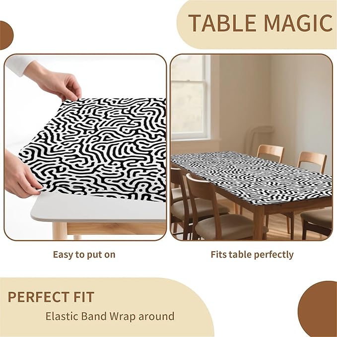 Rectangle Table Cloth Cover Waterproof Elastic Fitted Polyester Fitted Tablecloths for 4 Foot Tables for Indoor,Picnic, Camping, Outdoor （48" x 30"，Abstract Geometry）