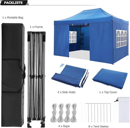 COBIZI 10x15 Pop up Canopy Tent 10x15 Canopy with 4 Sidewalls Waterproof Heavy Duty Commercial Canopy for Parties Outdoor Garden Gazebo Tent, Carry Bag(10x15ft, Blue)