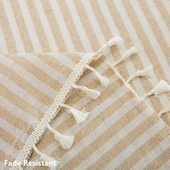 TruDelve Cotton Table Cloth Square Tables Beige Striped Tablecloths Fall Outdoor Tablecloth for Picnic Table Cover (Beige,55"x55",Square)