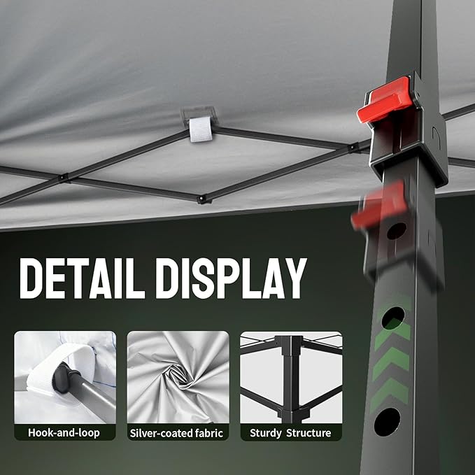 CROWN SHADES 10x10 Pop Up Canopy Tent - Patented Center Lock One Push Instant Outdoor Canopy Beach Tent with STO-N-Go Bag 8 Stakes & 4 Sand Bags，Grid Grey