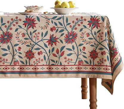 Designer Linen Rectangle Tablecloth,Vintage William Morris Wrinkle Free Floral Extra Long Table Cloth,Decor Table Cover for Kitchen,Dining,Thanksgiving,Christmas,67"*118"-Dorodango B