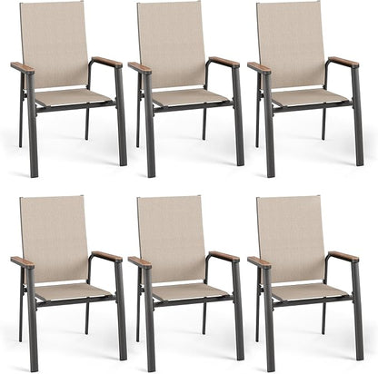 PHI VILLA Outdoor Stackable Dining Chairs Set of 6 w/Aluminum Frame, by PHIVILLA