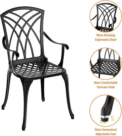 Patio Bistro Set 3 Piece, Cast Aluminum Bistro Set for 2 w/Umbrella Hole, Outdoor Table and Chairs Set of 2, Bistro Set for Balcony/Backyard/Garden, Black