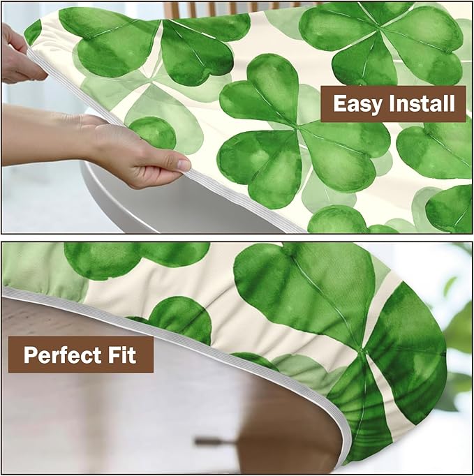 St Patricks Day Round Fitted Tablecloth with Elastic Spring Green Watercolor Shamrock Circle Table Cloth for 40-44" Tables Waterproof Washable Clover Leaf Floral Table Cover for Outdoor Picnic Dining