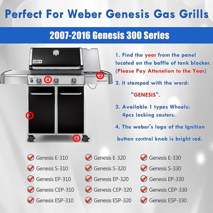 Genesis 300 E-310 Parts 7524 Grill Grate 7621 Flavorizer Bars Heat Deflectors Burner Tubes Replacement Parts for Weber Genesis E-310 E-330 S-330 S-310 E/S-320 Gas Grill GS4 Cooking Grates