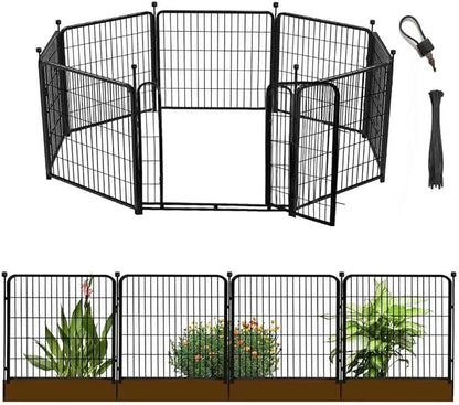 36 in(H) Garden Fence With Gate, Wide Gate Low Threshold, 8 Panels Total 17.7 ft(L) Heavy Duty Iron Animal Barrier Fence For Yard, Suitable For Indoor Or Outdoor Dog Fencing,Garden Border Fence