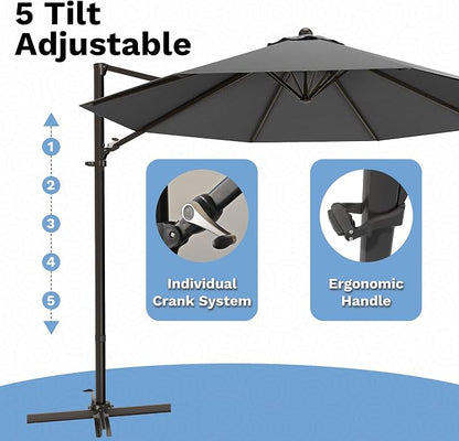 Devoko 10ft Cantilever Patio Umbrella, Round Large Outdoor Umbrella - Image 4