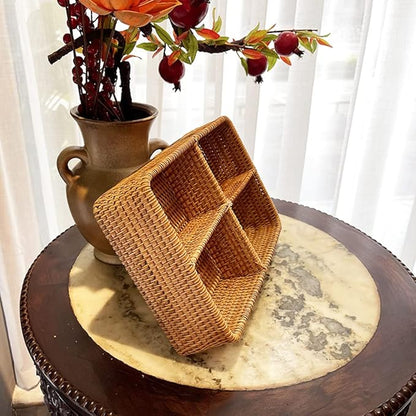 i-Lan Rattan Basket Divider, 12 Inch Divided Tray with 3' Deep Wall, Decorative Wicker Serving Basket for Fruit, Snacks, Catch All Dish