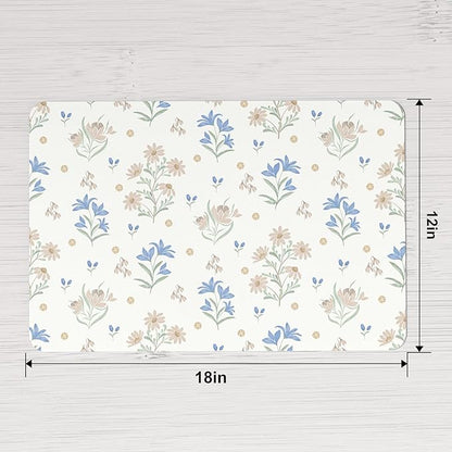 QIYI Placemats Set of 6, 12x18 Inch Faux Leather Place Mats for Kitchen Dinning, Heat Resistant Anti Slip Floral Table Mats, Waterproof Wipeable Washable Placemat Party Table Décor, Minimal Flowers
