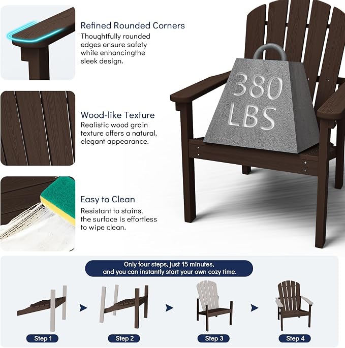 Stackable Adirondack Chairs Set of 4, Compact HDPE, Coffee | 26.3" Wide HDPE - Image 7