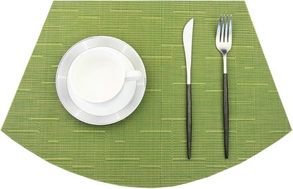 PIGCHCY Wedge Shaped Placemats Set of 6 with Centerpiece Round Mats Washable Kitchen Placemats Heat-Resistant Table Mats (Sage Green)