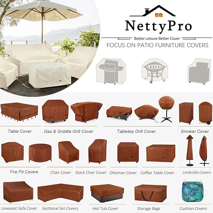 NettyPro Grill Cover for Outdoor Grill 60 inch Waterproof Heavy Duty Gas BBQ Cover for Outside Weber, Char-Broil, Brinkmann, Jenn Air, Nexgrill 3-4 Burners Barbecue, Beige