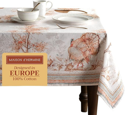 Maison d' Hermine Table Cloth Rectangle Table 100% Cotton 60 x 120 Inches Fall Tablecloth Reusable Everyday Use for Thanksgiving Christmas Decorations Dining Farmhouse Party (Giving Thanks)