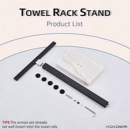 KOKOSIRI Hand Towel Holder Black Stand Towel Rack with Marble Base for Bathroom Kitchen Vanity Countertop, Stainless Steel 15.7'' Height THS0002-SM-BK