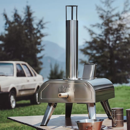BIG HORN OUTDOORS 12" Dual Fuel Pizza Oven – Electric & Wood Pellet, Indoor & Outdoor High-Temp Pizza Maker (1000°F) with Pizza Stone for Wood-Fired Flavor