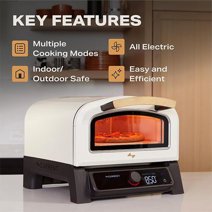 Current Model P Smart Electric Pizza Oven, 12-Inch, 850°F Max, 8 Cooking Modes, App Connectivity for Temperature Monitoring & Custom Cooking Times, Compact for Indoor & Outdoor Use, Beige