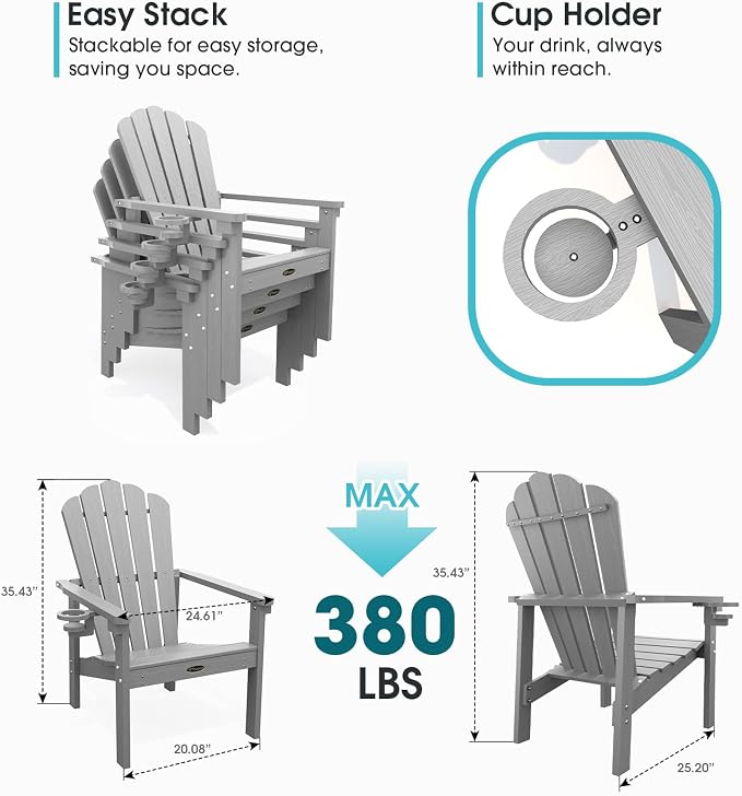 THOEOE Stackable Adirondack Chair Set of 4, Fire Pit Chairs Set of 4 | - Image 2