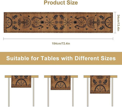 Viking Table Runners, Viking Tree of Life Raven Helmet of Awe Wood Print Table Runner for Home Kitchen Coffee Dining Room Bedroom Party 13x60in