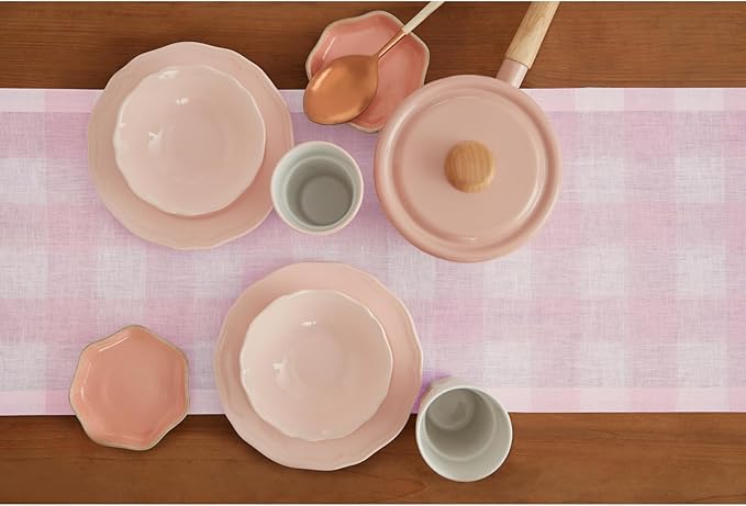 Solino Home Linen Checkered Table Runner 156 Inches Long - 100% Pure Linen Marshmellow Pink Buffalo Check Table Runner 14 x 156 Inch Ideal for Dining, Valentines, Spring, Easter