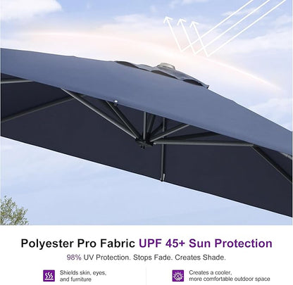 PURPLE LEAF Umbrella with Base & Cover 9' x 9' Custom Height Control Navy | - Image 6