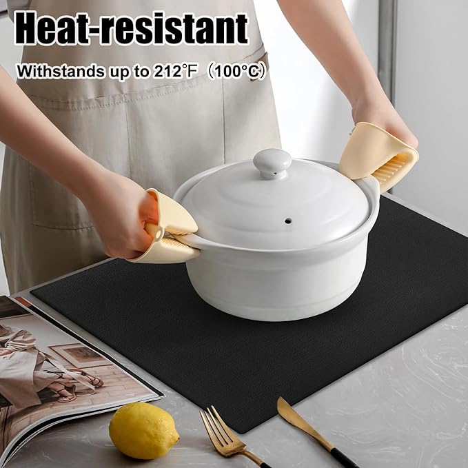 Homaxy Faux Leather Heat Resistant Placemats for Dining Table Set of 12, Waterproof Wipeable Washable PU Table Mats, Easy to Clean Anti-Slip Place Mats, 11.8" x 17", Black