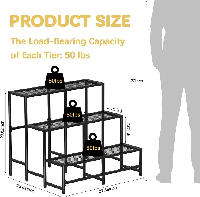 3-Tier Large Metal Plant Stand, Indoor/Outdoor Display Rack | 3-tier stair - Image 2