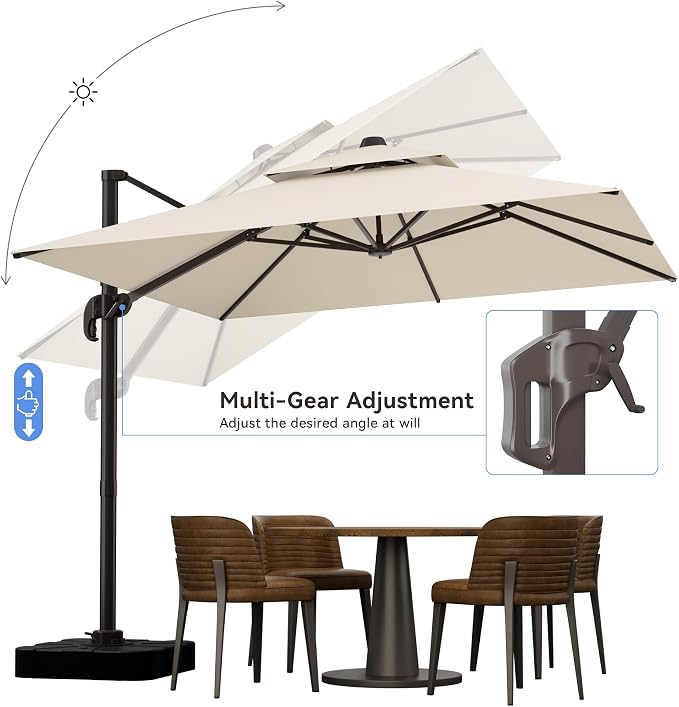 10x10FT Cantilever Outdoor Patio Umbrellas，Double Top Large Square Umbrella - Image 4