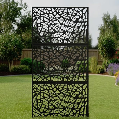 Casaphoria Metal Privacy Screen Outdoor, 72" H x 35" W Freestanding Decorative Privacy Screen for Patio Deck Balcony Garden with Stable Base, Black-Shine