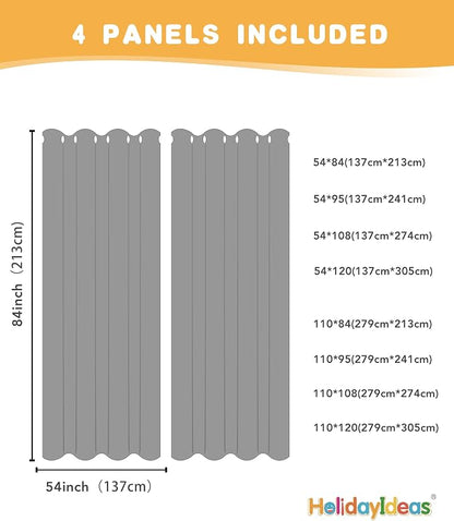 HolidayIdeas Outdoor Curtains for Patio Waterproof 4 Pcs 54x108 Inch Grey | - Image 5
