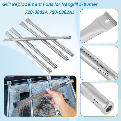 Replacement Parts Kit for Nexgrill Evolution Infrared Plus 5-Burner 720-0882A 720-0882AE 730-0882 730-0882AE, Heat Shield and Burner Kit for Nexgrill Replacement Parts 5 Burner