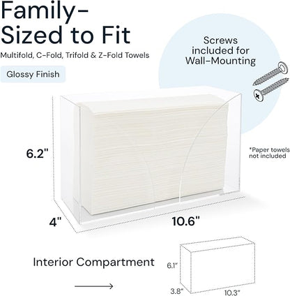 Acrylic Paper Towel Holder Countertop - Clear Folded Hand Towel Dispenser for Bathroom & Kitchen - Fits Multifold, Z-Fold, C-Fold Napkins - Small Space Organization Guest Tray