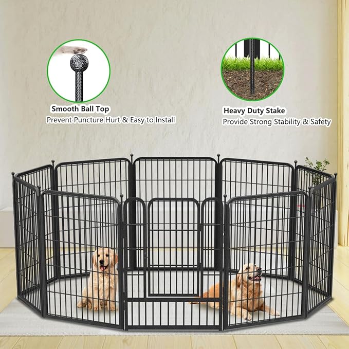 Garden Fence with Gate Metal Fencing Outdoor for Yard, 32in x128ft 56 Panels Outdoor Dog Fence Temporary Fence for Dogs Outside, Rustproof Garden Fencing Flower Bed Edging for Patio