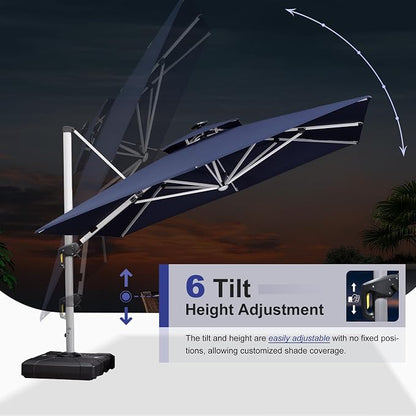PURPLE LEAF Patio Umbrella 11'X11' Double Top Solar LED Light, Support to - Image 5