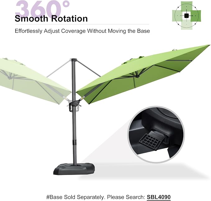 PURPLE LEAF Patio Outdoor Umbrella 9' x 9' Square All-Weather Apple Green | - Image 7