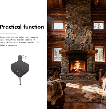 Wood Fireplace Bellows: Hand Crank Air Blower - Portable Fire Pit Starter with Metal Nozzle - Decorative Rustic Firewood Bellow Tool for BBQ Camping