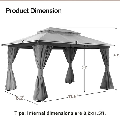 10'x13' Outdoor Gazebo with 50FT String Lights, Metal Heavy Duty Patio Canopy - Image 2