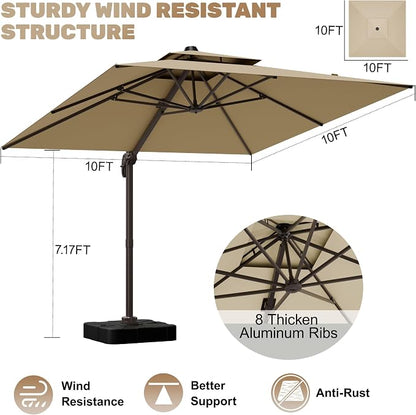 10x10Ft Patio Umbrella Outdoor Cantilever Rectangle Umbrella, 6-Level Tilt & - Image 4