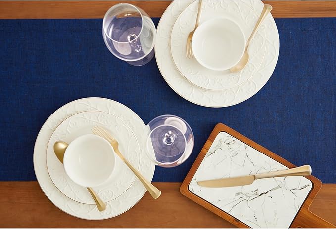 Solino Home Linen Short Table Runner 36 Inches - Athena, 100% Pure Linen Royal Blue Table Runner 14 x 36 Inch Ideal for Dresser and Coffee Tables - Winter