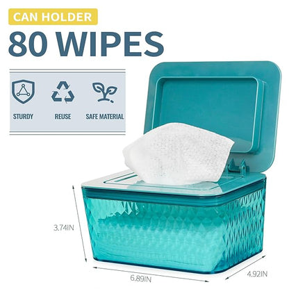 Wipes Dispenser, One-Handed Operation Wipe Holder for Baby & Adult, Seal-Designed Wipes Container for Bathroom Keep Diaper Wipes Fresh (2 Pack Green)