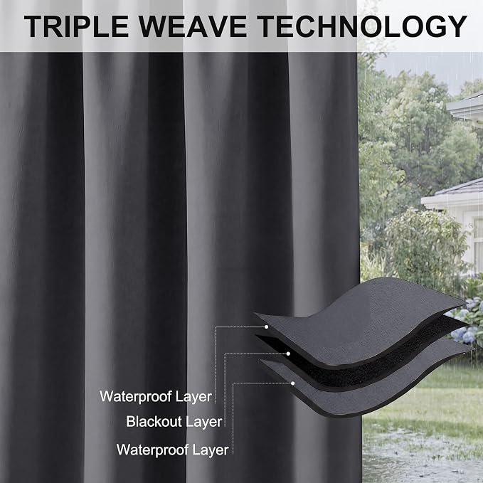 RYB HOME Outdoor Curtains for Patio Waterproof Privacy Thermal Insulated | - Image 7