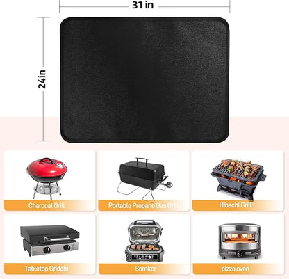 Heat Resistant Mats for Countertop and Table, Fireproof Grill Mats for Outdoor, Portable Charcoal, Gas Grill, Pizza Oven Compatible with Blackstone, Ninja 24x31x0.04in, Black