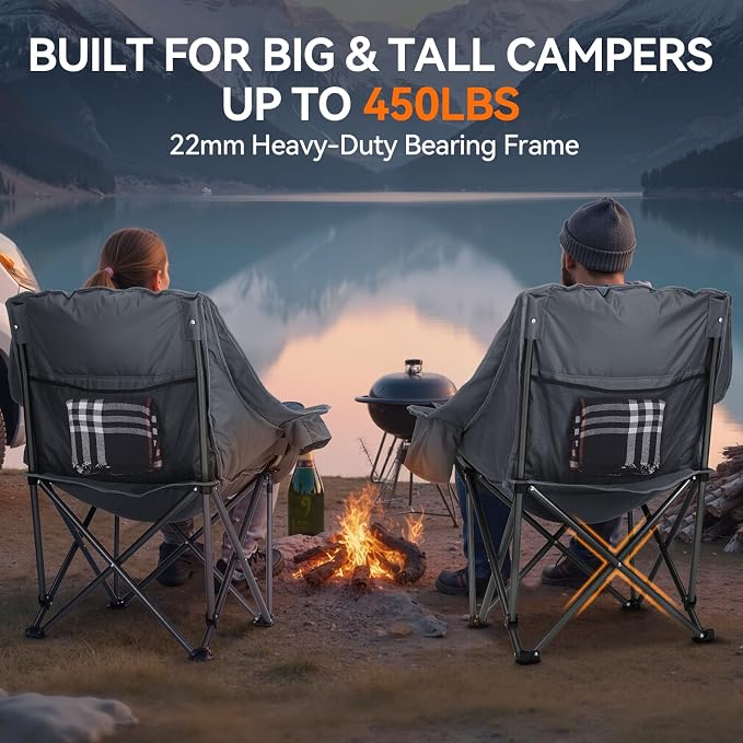 Oversized 2 Pack Camping Chairs, Padded Camping Chair Support 450LBS - Image 5