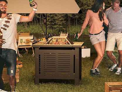 U-MAX Fire Pit Table, 30 Inch Wood Burning BBQ Grill Firepits, Metal Fireplaces with Waterproof Cover, 3 in 1 Fire Pits for Outside Party Barbecue Camping Picnic on Deck Backyard Garden, Black